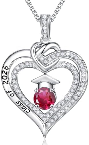 Turandoss Graduation Gifts for Her 2026, S925 Sterling Silver Birthstone Necklace Engraved Class of 2026 Inspirational Necklaces High School College Graduation Gifts for Women by TurandossJewelry