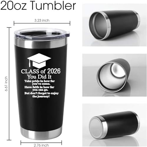 2026 Graduation Motivational Gift for Him Her 20 Ounce Stainless Steel Car Tumbler Insulted Mug Cup Graduate Inspirational Gifts for College (Black) - Image 2
