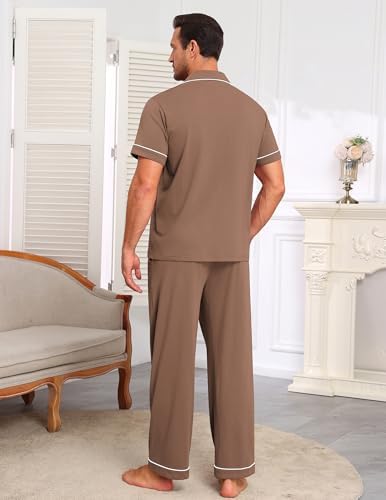 Ekouaer Men's Cotton Pajama Set Short Sleeve Button Down Sleepwear Pjs - Image 6