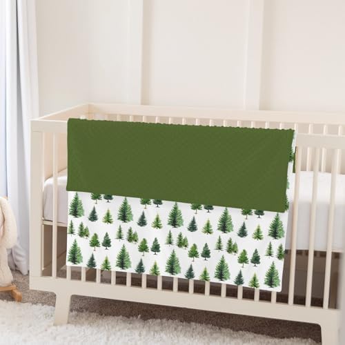 Vintage Green Pine Trees Baby Blankets for Girl Boy Soft Mink Dotted Backing Double Layer Gender Neutral Trees Swaddle Receiving Blanket Toddler Winter Christmas Pines Nursery Bed Blanket 30x40 - Image 5