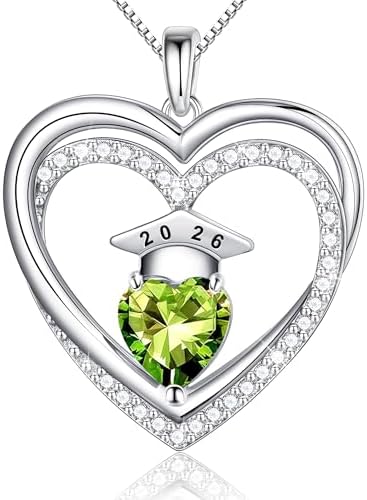 Ritach Graduation Gift for Her 2026 - S925 Sterling Silver Class of 2026 Grad Cap Necklace Heart Birthstone Necklace College High School Graduation Gift for Her by RitachJewelry