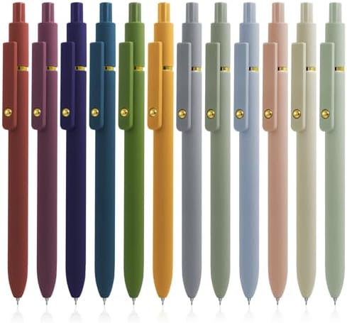 UIXJODO Gel Pens, 12 Pcs Black Ink Pens for Women, 0.5mm Fine Point Smooth Writing Pens, High-End Series Retractable Pens for Journaling Note Taking (12 Pcs Gold Morandi and Vintage) by UIXJODO