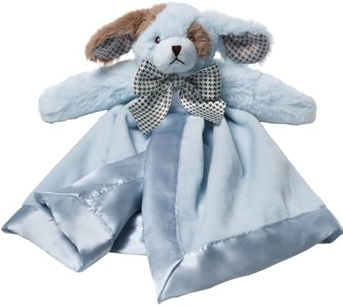 Bearington Baby Waggles Blue Puppy Snuggler - 15" Puppy Lovey Security Blanket with Silk Satin Trim and Plush Dog Design - Soft for Boys and Girls by BearingtonCollection