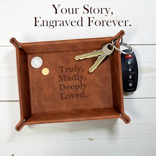 Personalized Engraved Leather Valet Tray with Custom Text, Engraved Gift for Couples – Custom Leather Catchall Organizer for Men & Women Wedding - Image 5