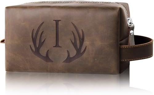 Personalized PU Leather Travel Toiletry Bag for Men Engraved Initial by Aganmi