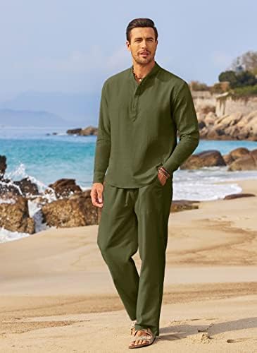COOFANDY Men’s 2 Piece Cotton Linen Set Casual Beach Outfits Long Sleeve - Image 3