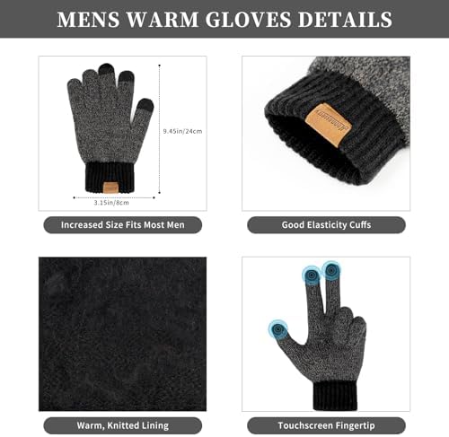 Winter Beanie Hats Long Neck Scarf for Men and Touchscreen Gloves 3PCS Set - Image 3