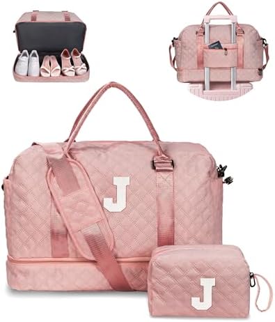 Initial Duffle Bag with Shoe Compartment,Personalized WeekenderBag by Vogewood