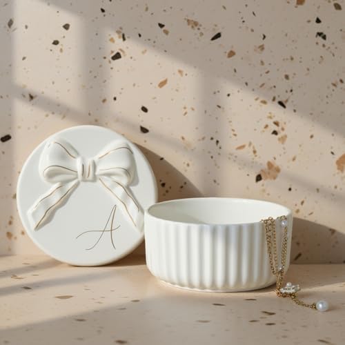 COLLECTIVE HOME Ceramic Jewelry Box with Bow, Nightstand Vanity Decor(A) by COLLECTIVEHOME