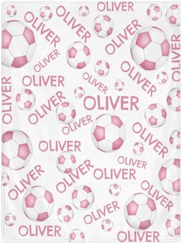 Personalized Baby Blankets for Girls Boys, Custom Baby Blanket with Name Swaddle Toddler Fleece Blanket Personalized Gift Pink White Soccer by RIRIX