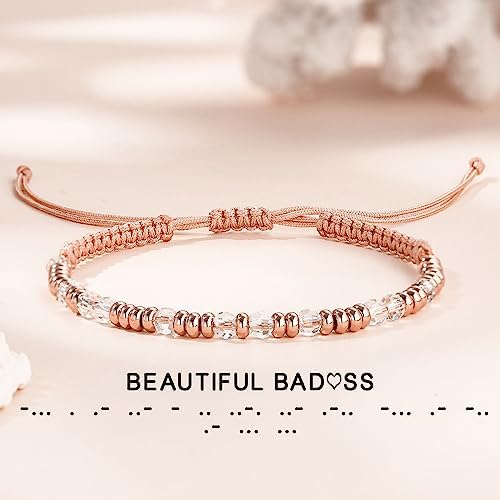 Morse Code Bracelets for Women Mothers Day Gifts 2026 Graduation Gifts Mom Birthday Gift Pink Braided Bracelets Teen Trendy Stuff Inspirational Best Friend Birthday Gifts for Daughter Girlfriend Christmas Stocking Stuffers Jewelry - Image 3