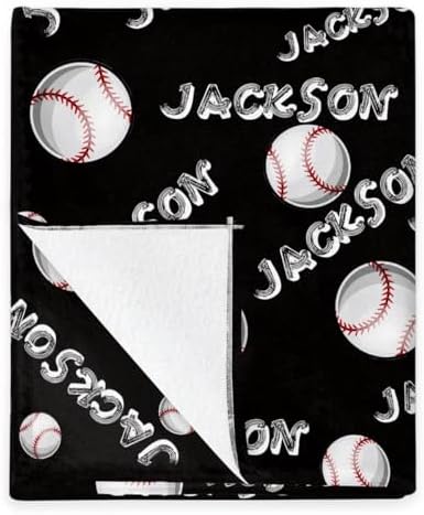 Personalized Baby Blankets for Girls Boys, Custom Baby Blanket with Name Swaddle Toddler Fleece Blanket Personalized Gift Black Baseball Text - Image 5