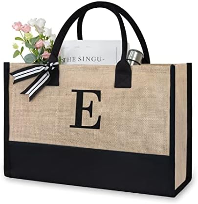 TOPDesign Personalized Initial Canvas Beach Bag, Monogrammed Gift Tote Bag for Women by TOPDesign