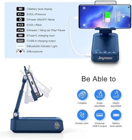 Gifts for Men Women, Bluetooth Speaker Phone Stand with Charging Function 360° Rotable Adjustable Cell Phone Holder HD Surround Sound for Desk Fits All Phones,Tablet (Blue) - Image 4