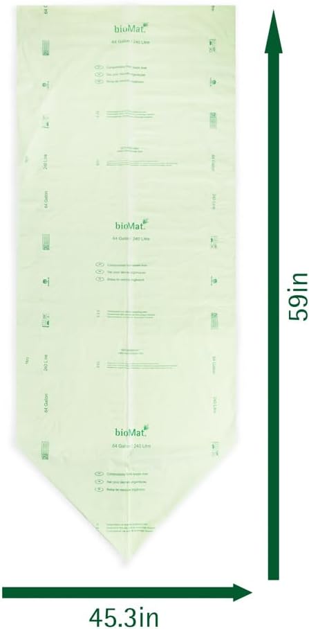 bioMat 64 Gallon Compostable Trash Bags, 10 Count, Extra Large Kitchen Compost bags for Food Waste, BPI ASTM D6400 Certified Kitchen Food Scrap Waste Bags