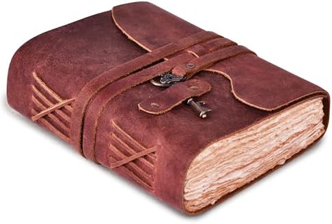 LEATHER VILLAGE Leather Bound Notebook Key Lock, Mahogany Brown 8x6. by LeatherVillage