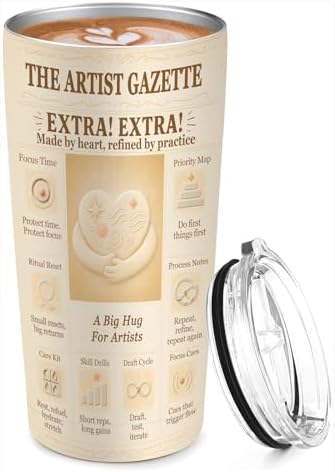 Artist Gift Tumbler 20oz Insulated Stainless Steel with Lid, Vintage Newspaper Style Motivational Design, Art Teacher & Painter Present, Travel Coffee Cup, Fits Car Cup Holders - Image 2