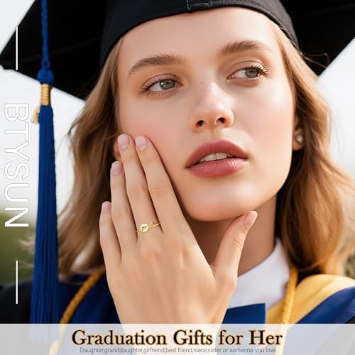 Btysun Graduation Gifts Class of 2026 Gift Initial Ring Gold Rings for Women Christian Gifts for Women Letter A-Z Teens Cross Initial Ring for Daughter Mom Granddaughter Her - Image 4