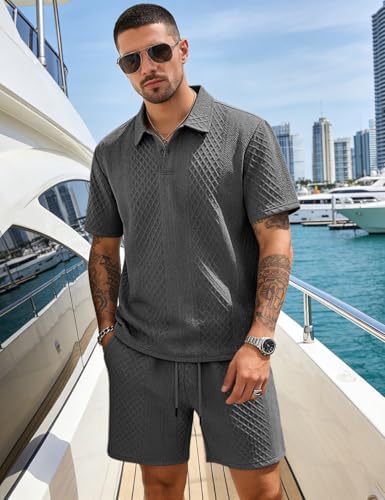 Men's 2 Pieces Outfits Casual Polo Shirt and Shorts Set Collar Athletic Jogging Summer Tracksuit - Image 3