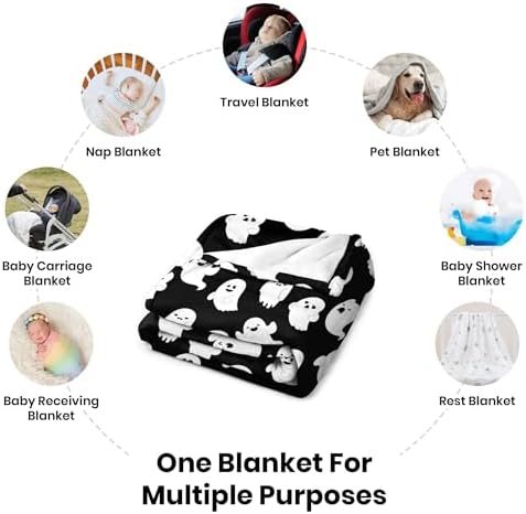 Halloween Baby Blanket - Cute Spooky Ghost Throw Blanket with Black & White, Soft Fleece Flannel Halloween Blankets for Crib, Stroller, Couch & Bed, Cozy Spooky Basket Stuffers Home Decor 30x40 Inches - Image 5
