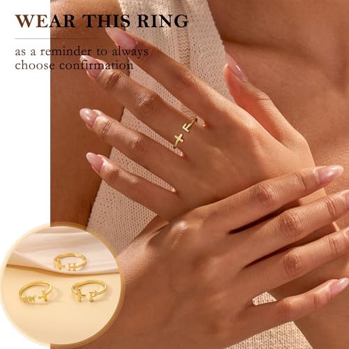 Btysun Graduation Gifts Class of 2026 Gift Initial Ring Gold Rings for Women Christian Gifts for Women Letter A-Z Teens Cross Initial Ring for Daughter Mom Granddaughter Her - Image 5