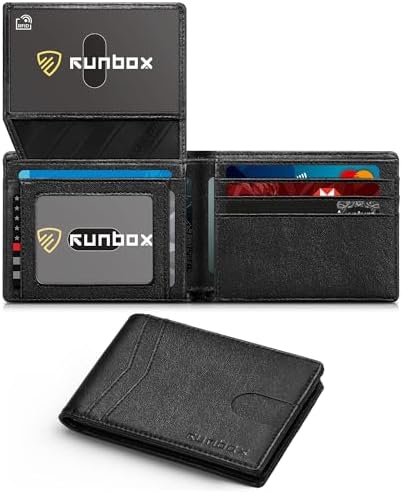 RUNBOX Wallet for Men -Slim Rfid Leather Mens Bifold Novelty Wallets 2 ID Window With Gift Box Men's Accessories by RUNBOX