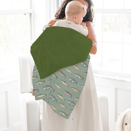 Lake Fishing Baby Blankets for Girl Boy Vintage Freshwater Fishes Soft Mink with Dotted Backing Double Layer Swaddle Blanket Lake Fishing Lover Gift Nursery Bed Blanket Infant Toddler Crib 30x40 - Image 4