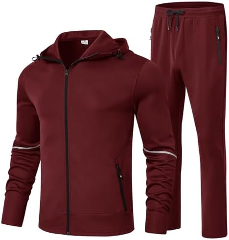 BGOWATU Men's Tracksuits Set Full Zip Jacket Hoodie Sweatsuit Running Sport Pants Outfits for Men with Zipper Pockets by BGOWATU