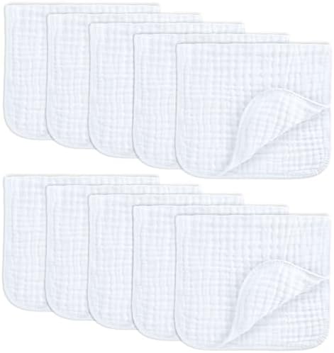 Comfy Cubs Muslin Burp Cloths 20x10" 10 Pack, Baby Burp Cloths - White by ComfyCubs