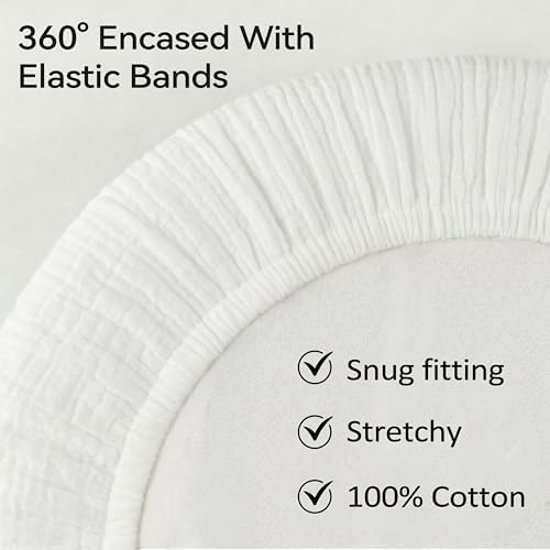 Muslin Bassinet Sheet Compatible with Halo BassiNest Swivel Sleeper - 100% Cotton Hourglass & Peanut Shape Mattress Pad Cover (30"x18"), Breathable & Soft, Boho (1 Pack White) - Image 6