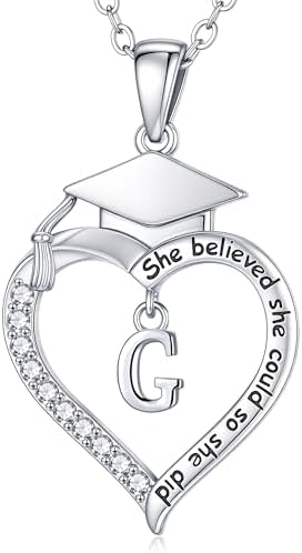 Turandoss Graduation Gifts for Women Her - Dainty 14K White Gold Plated Initial A-Z Heart Graduation Cap Necklaces Class of 2026 Jewelry High School College Gifts for Women Girls by TurandossJewelry