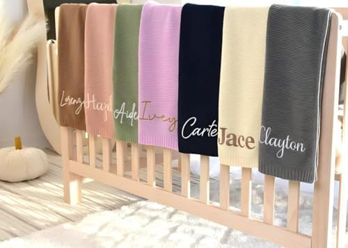 Personalized Baby Blanket for boy and Girls 40 x 30 in, Custom Hand Knit Baby Blanket Items, Soft Breathable Muslin Baby swaddles with Name, Newborn Baby Gifts and Birthday, Festival Gifts, Blue - Image 7