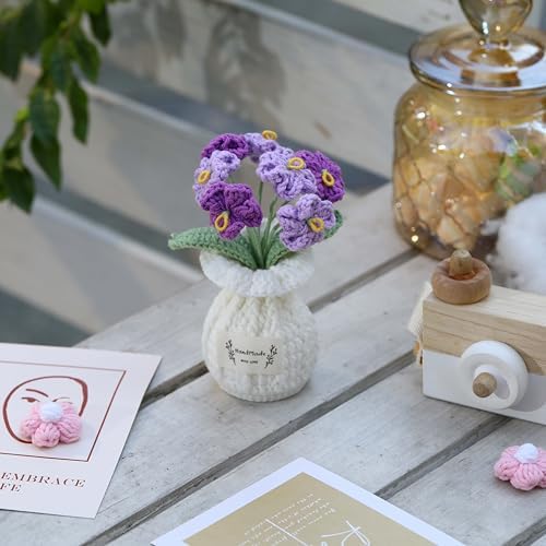 Forget-Me-Not Crochet Flower Potted Plant – Handmade Desk Decor, 7 Bloom Crochet Flowers in Gentle Purple Shades - Image 2