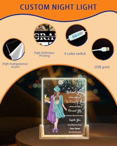 Personalized Name Graduation Gifts Custom Night Light LED Table Lamp Portrait Creator for 2026 University High School Keepsake(Girl A) - Image 5