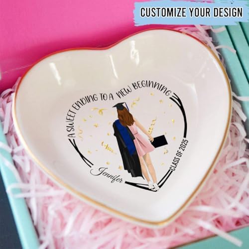 Wrappiness Graduation Jewelry Dish - A Sweet Ending Personalized Custom Trinket Tray, Graduation Gifts for Her, Inspirational Grad Present High School College Graduate Gifts (D03) - Image 2