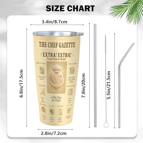 Chef Gifts 20 oz Tumbler, Vintage Newspaper Print Insulated Stainless Steel Travel Mug for Men & Women, Retro Culinary Appreciation Cup - Image 4