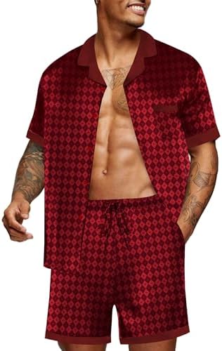 Ekouaer Men Silk Pajamas Set 2 Pieces Satin Pj Button Down Loungewear Sets by EKOUAER