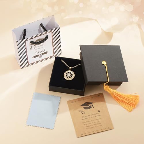 Mkhhy Compass Necklace for Women, Gifts Graduation for Her, Inspirational Graduates Jewelry, Class of Senior High School College Graduation Gifts for Friends with Congrats Grad Box and Gift Card - Image 5