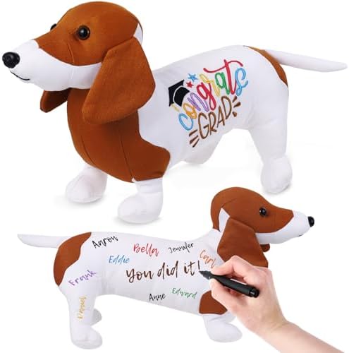 Blank Dachshund with Graduation Cap Toys Autograph Stuffed Dog Class of 2026 Graduated Plush Stuffed Teddy Animal Dog for Graduation Day Gift(Dachshund) by ZJoey
