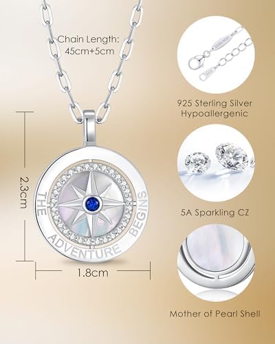 Compass Birthstone Pendant Necklace for Women, S925 Sterling Silver Jewelry - Image 4