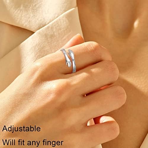 Yesteel S925 Sterling Silver Hug Ring for Women Teen Girls, Adjustable Ring Jewelry Mothers Day Birthday Gifts for Daughters Mom Sister Wife Friends Grandma - Image 4