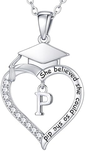 Turandoss Graduation Gifts for Women Her - Dainty 14K White Gold Plated Initial A-Z Heart Graduation Cap Necklaces Class of 2026 Jewelry High School College Gifts for Women Girls by TurandossJewelry