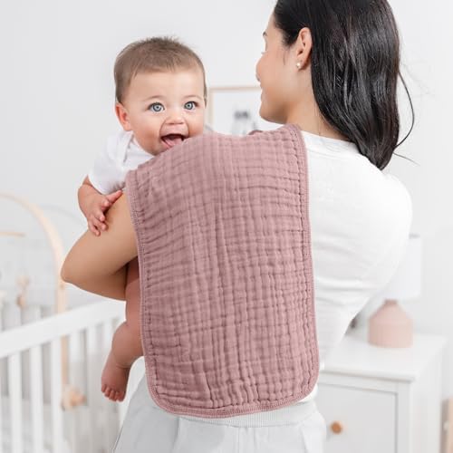 Comfy Cubs Muslin Burp Cloths 20x10" 6 Pack, Baby Burp Cloths - Mauve - Image 2
