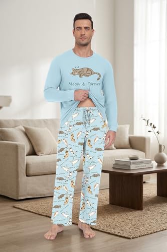 PrinStory Men's Pajama Sets Loungewear Sleepwear Pjs Lightweight Long Sleeve Shirts & Bottoms Soft Comfy Sleep Sets S-2XL - Image 4