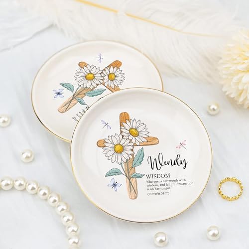 Personalized Name Bible Verse Jewelry Dish - Custom Birth Flower Ceramic Tray- Christian Gifts for Women - Religious Affirmations Gift - Image 3