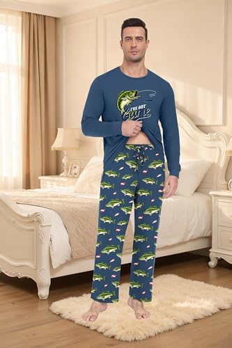 PrinStory Men's Pajama Sets Loungewear Sleepwear Pjs Lightweight Long Sleeve Shirts & Bottoms Soft Comfy Sleep Sets S-2XL - Image 4