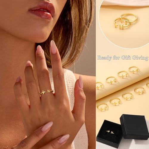 Btysun Graduation Gifts Class of 2026 Gift Initial Ring Gold Rings for Women Christian Gifts for Women Letter A-Z Teens Cross Initial Ring for Daughter Mom Granddaughter Her - Image 2