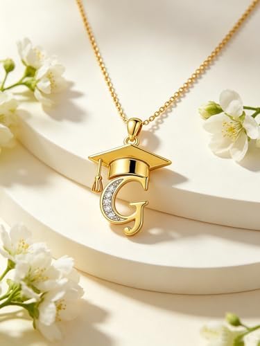 Graduation Gifts for Women, 18K Gold Graduation Initial Necklace A-Z, Inspiring Grad Pendant Necklace Present, College Seniors High School Graduations Jewelry Gifts - Image 3