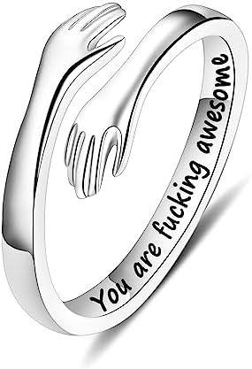 Yesteel S925 Sterling Silver Hug Ring for Women Teen Girls, Adjustable Ring Jewelry Mothers Day Birthday Gifts for Daughters Mom Sister Wife Friends Grandma by YESTEELJEWELRY