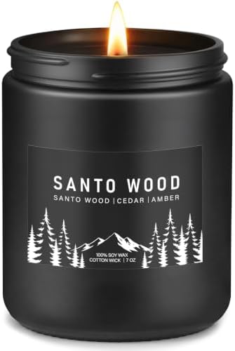 Auelife Santo Wood Scented Candle for Men, 7oz Soy Wax 50-Hour Burn by Auelife